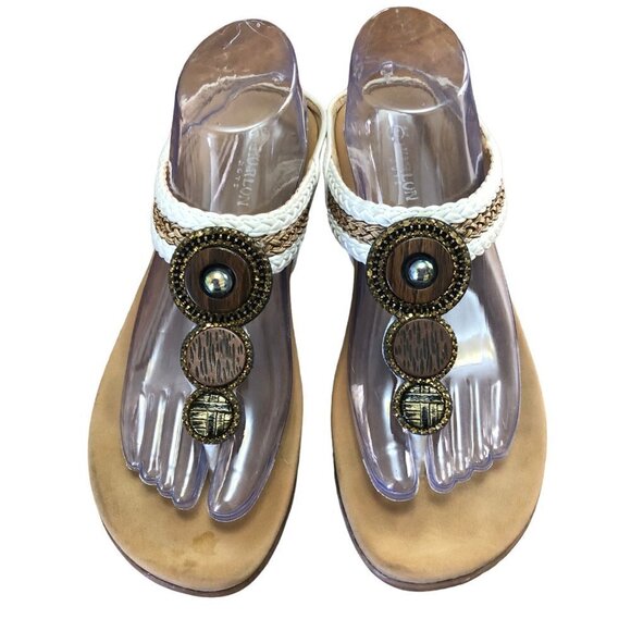 Hurlun Rote White Thong Sandals Size 8 Plaited with Bronze Tone Detail EUR 41 - Picture 3 of 8